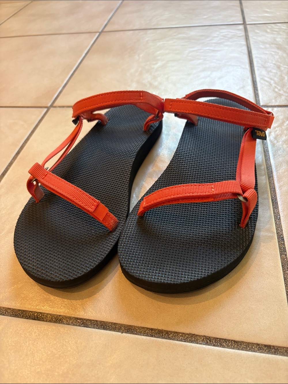 Teva Women's Slim Strap Sandals in Tiger Lily with Black Footbed